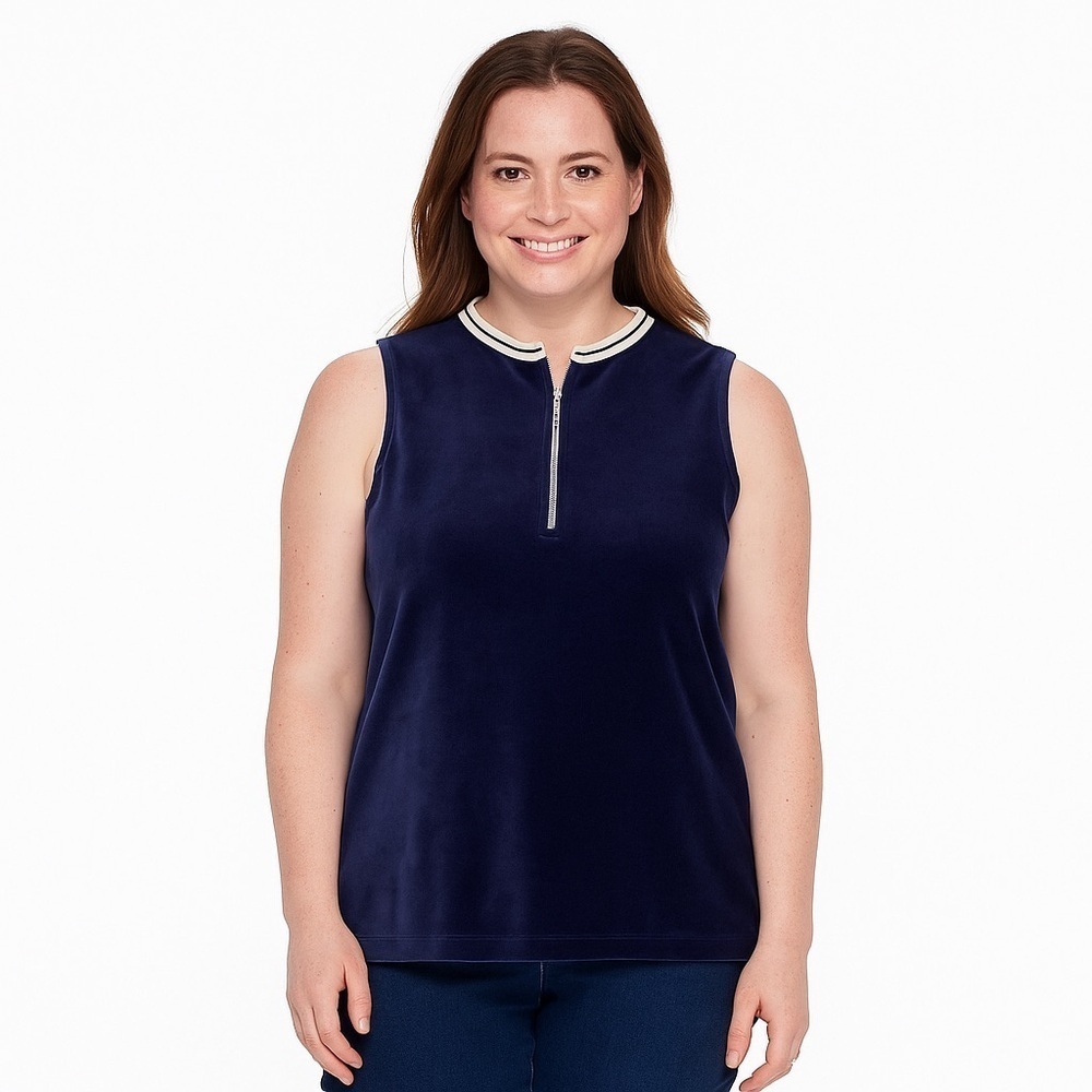 Anthropologie drew Blue Velour Athletic Zip Up Tank Size M
